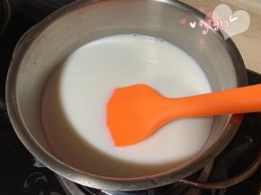 纯牛奶+淡奶油+纯甄酸奶+炼奶+细砂糖，倒入锅里，搅拌均匀。