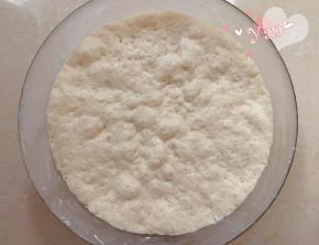 盖上保鲜膜，放入冰箱冷藏一夜。发酵好的面团内部是蜂窝眼。