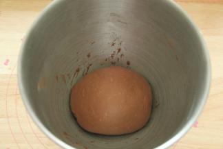 取出打好的面团，双手握住面团，向身体外侧折叠几次，收圆后放入打面桶或者干净盆中，盖上保鲜膜。温度27-28度进行第一次发酵。大约30-40分钟即可（夏天室温高，发酵快）。