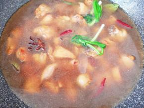 加入开水，放盐调味，烧开以后中火炖半个小时。