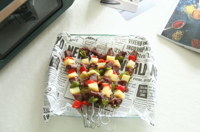 无油青红椒土豆牛肉烤串