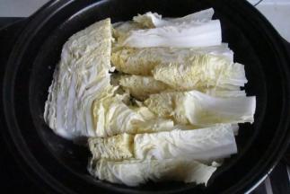 4.把白菜铺到锅底