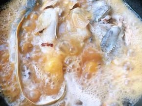 杂拌鱼炖制七成熟放入盐改中火继续炖