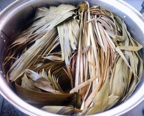 蒸好的粽叶和马莲变色后也变软稍微晾凉