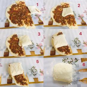 按照图片上的步骤把面片对折起来，然后封口整理一下面团！