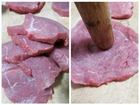 1.牛排切成2厘米的厚片，用擀面杖敲松