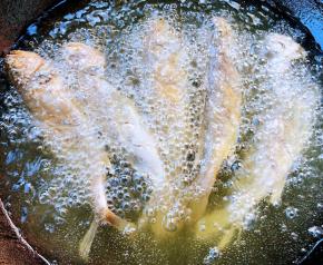 炸至黄花鱼漂浮上来两面至金黄色即可