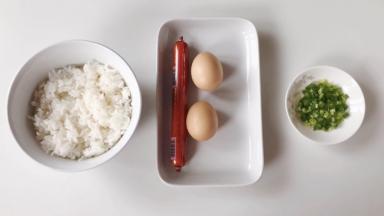 准备好食材，剩饭一大碗，或者煮好米饭，小葱洗净切成葱花。