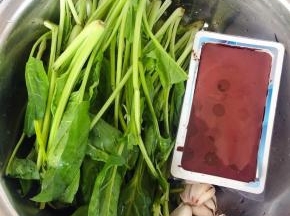 准备原材料鸭血、菠菜、蒜