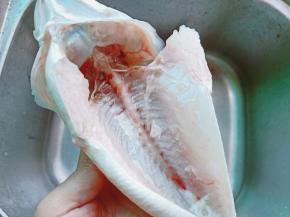 用剪刀剪开鱼肚，把里面的清洗干净。