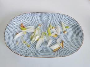 盘子里放生姜大葱段。