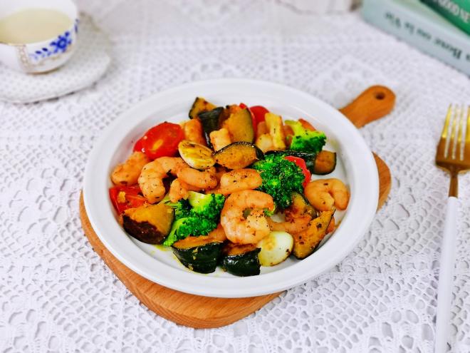 虾仁煎时蔬