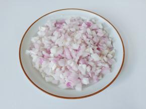 洋葱切成碎末【切洋葱的时候，嘴巴含一口水不辣眼睛。】