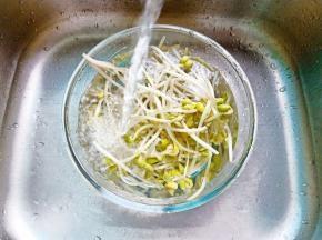 豆芽清洗干净沥干水分备用。