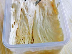 图中是发酵好的状态，如果早上波兰种发酵的不是很到位，可以放在室温继续发酵。