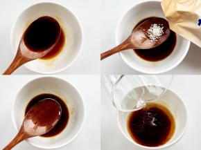 调酱汁：碗中加入2勺生抽、1小勺蘑菇精、少许香油、再加30ml清水，搅拌均匀，备用。