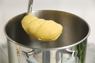 1档混合成团，转4档打8-10分钟成非常光滑面团。取出滚圆盖保鲜膜室温23度发酵至2倍大，1-1.5小时，时间不固定，看状态。