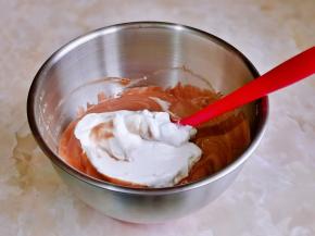 再取三分之一蛋白霜继续翻拌至完全混合。