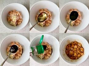 鸡胸肉洗净，切成丁，加入2瓣大蒜切成的蒜末，再加1勺食用油、1勺生抽、1勺蚝油、适量黑胡椒粉，抓匀后腌制20分钟。