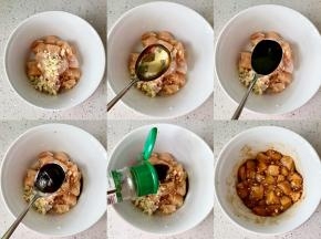 鸡胸肉洗净，切成丁，加入2瓣大蒜切成的蒜末，再加1勺食用油、1勺生抽、1勺蚝油、适量黑胡椒粉，抓匀后腌制20分钟。