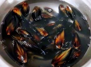 摘去海虹外侧的杂质在清水中浸泡一会儿