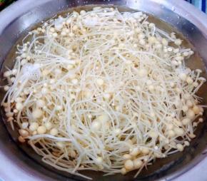 焯好水的金针菇立即放入冷水中过凉