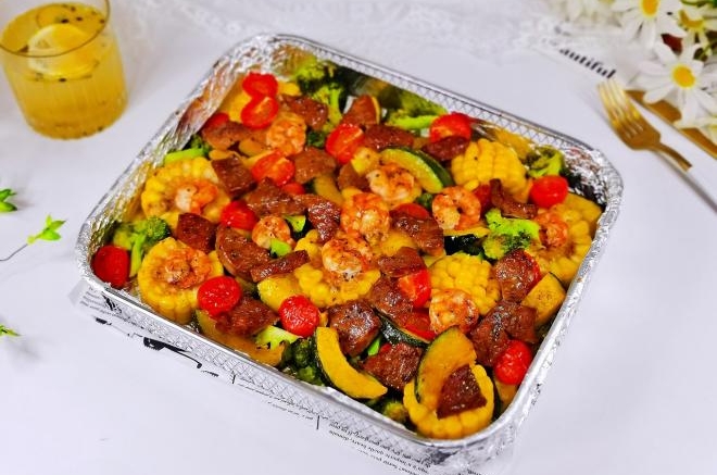 低脂牛排虾仁烤时蔬