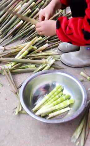 山上扳的新鲜竹笋，扒皮，把根部老的部分去掉！（也可以去市场买鲜竹笋哦！）