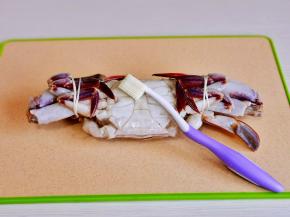 梭子蟹用干净牙刷刷干净。