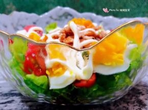 这碗鸡胸肉蔬菜沙拉看起来就如同一款经典的艺术品