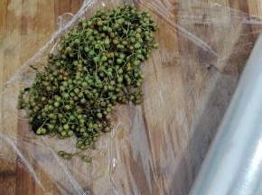 把鲜花椒放在保鲜膜上！