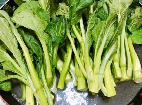锅里烧水，水开后滴入几滴植物油，把菜心放入