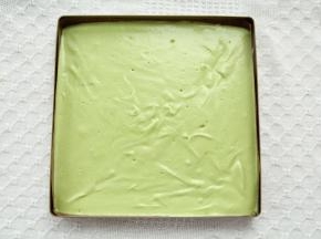 从20CM高处倒入垫好油布的28*28金盘中，晃平或者用刮板刮平，提起从高处振2下振出大气泡。