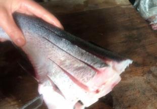 将鱼划清洗干净，直切成条，尾部不切断