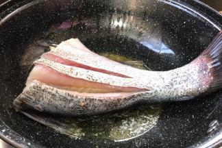 起锅热油，放入鱼划中火煎，先不要翻动