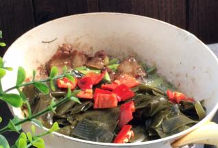 加入海带和红椒，炒匀至入味