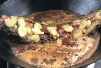 将子姜放在鱼身上，煮沸，盖上锅盖焖煮15分钟