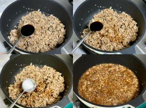 加一勺红烧酱油，一勺蚝油，加半勺白砂糖，翻炒均匀，加适量开水，煮10分钟