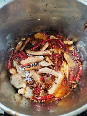 把处理好的鸭翅中放入锅中，再放入生姜1大块，干辣椒1大把，花椒1大把，生抽2大汤勺，老抽1大汤勺，蚝油1大汤勺，鸡精1大汤勺，盐2勺，郫县豆瓣酱1大汤勺，啤酒1大罐，提前炒好的汤色1大碗，十全香卤炖料包2个！开水适量！（开水不用加的太多，刚好没过食材即可！）