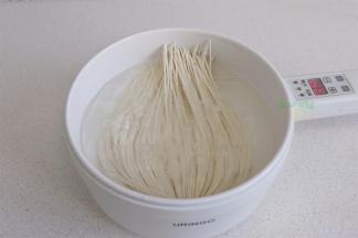 电煮锅倒入适量的水，盖上盖子，煮沸之后，开盖放挂面入锅，并且用筷子把面条全部压入水里。