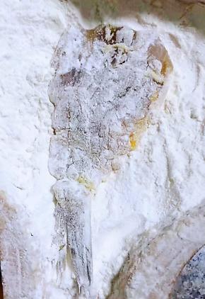 取出黄花鱼放入面粉中两面裹上薄薄一层面粉