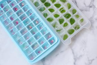 薄荷叶洗净，石榴和薄荷分别放入冰格中提前冻成冰块。苹果醋提前放入冰箱冷藏。