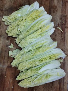 娃娃菜清洗干净，再把娃娃菜一分为六切开！