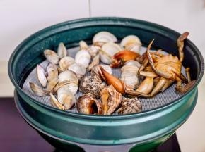 隔水蒸15分钟。（蒸6-8分钟时把海螺和美贝取出）