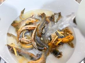 把翻炒好的泥鳅转入汤锅里，一次性加入足量的开水