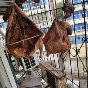 挂在阳台上通风处，把鸭子风干！