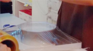 蛋糕表面可点缀几朵樱花。将模具放烤盘，盖一层保鲜膜，放入冰箱的冷藏4个小时以上即可。