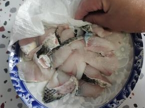 洗好的鱼片，用手按压出水分，再用厨房纸巾擦干水分！这样鱼片更容易吸收味道，更容易上浆！