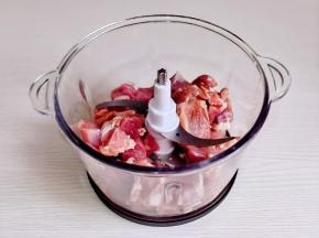 猪肉已经切小块，放入绞肉机中。