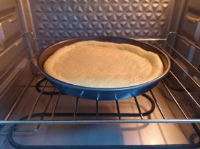 送入预热好的烤箱，选择烤箱的“披萨”功能，上下管185度烤8分钟。 